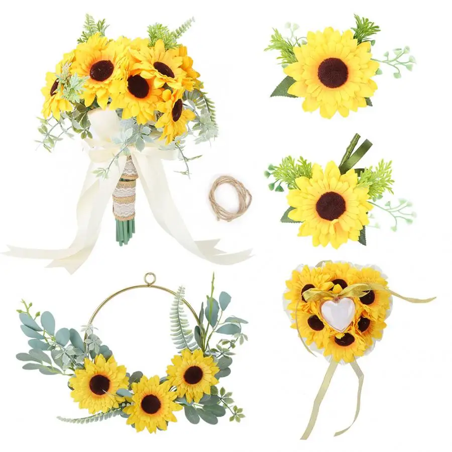 Свадебное искусственное кольцо с букетом Цветочная Брошь в виде подушки круглая