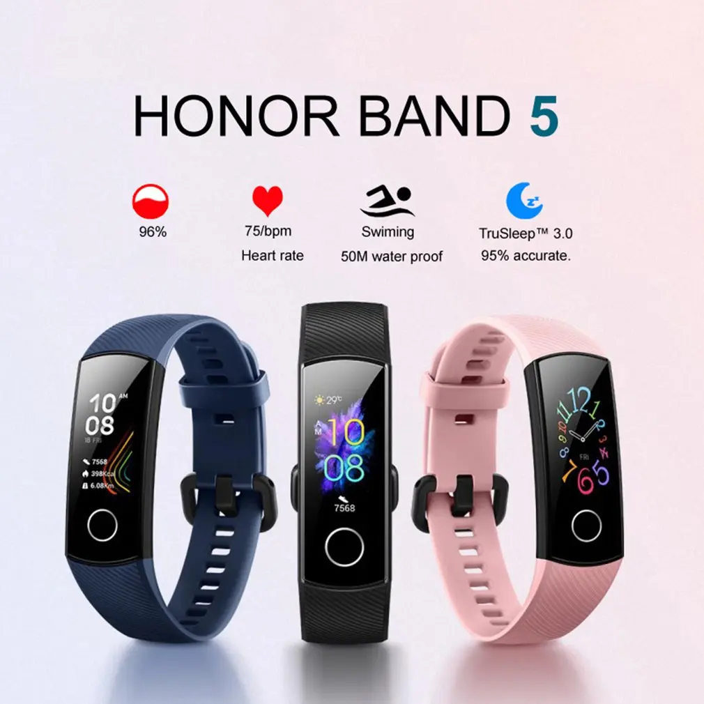 Huawei Honor Band 5 Smartband AMOLED huawei Smartwatch кровяное кислородное сердце яростный смарт-браслет для фитнеса Swiming Sport Trakcer gps