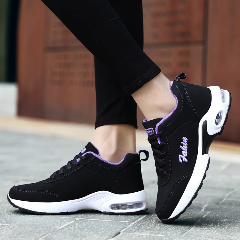 

Women Cushioning Platform Sneakers Lace Up Running Shoes Winter Warm Plush Walking Shoes Ladies Casual Jogging Sport Shoes