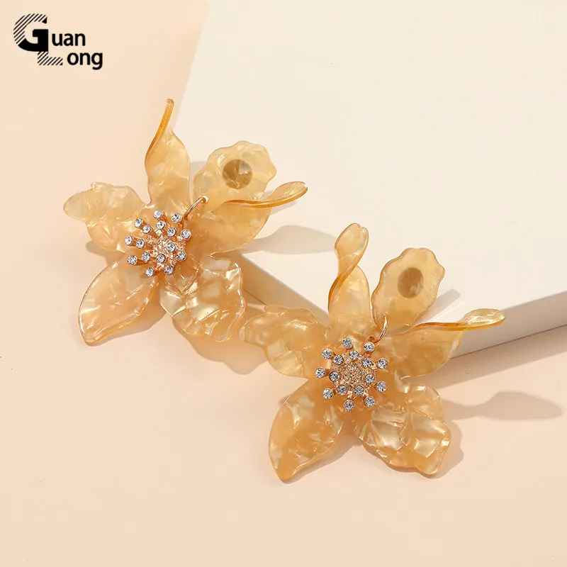 Flower Earrings Long Acrylic Rhinestone Drop for Women Korean Summer Gifts
