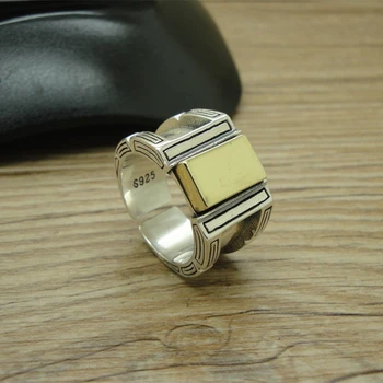 

Sterling Silver 925 Gents Signet Rings With Brass Center 100% Real 925 Thai Silver Chunky Men Rings Unique Cool Men Jewelry Gift