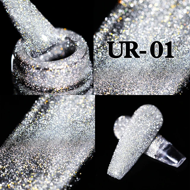 UR SUGAR 7.5ml Pink Reflective Glitter Gel Nail Polish Silver Purple Sequins Soak Off UV Gel Nail Art Manicuring Nail Gel Reflective -1