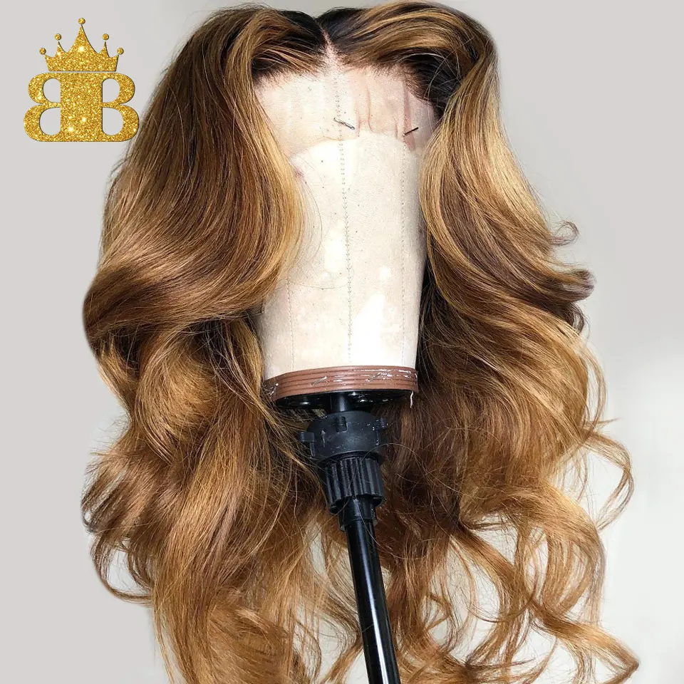 Бесклеевая бразильская Remy Омбре T1b/27 цветов свободная волна 13*4 человеческие волосы на кружеве парики для женщин предварительно выщипанные человеческие волосы 130% нагрудник