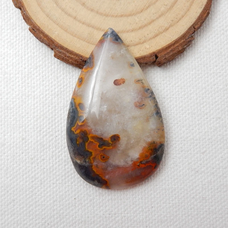 

Natural Stone Warring States Red Agate Water Drop Cabochon,49*30*7mm,14.4g Semiprecious Stones Teardrop Bead