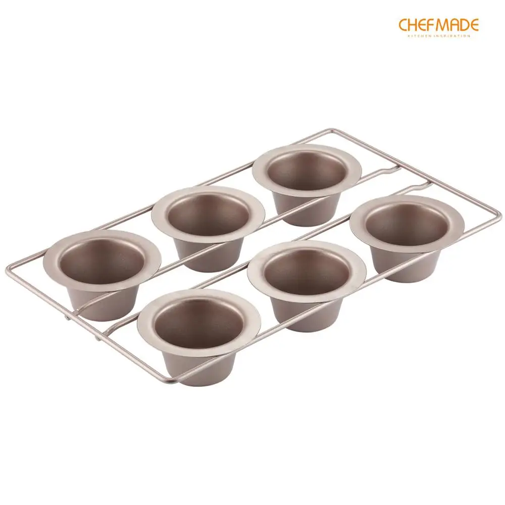 

CHEFMADE Popover Cake Pan, 6-Cavity Non-Stick Yorkshire Muffin Cupcake Bakeware, FDA Approved for Oven Baking
