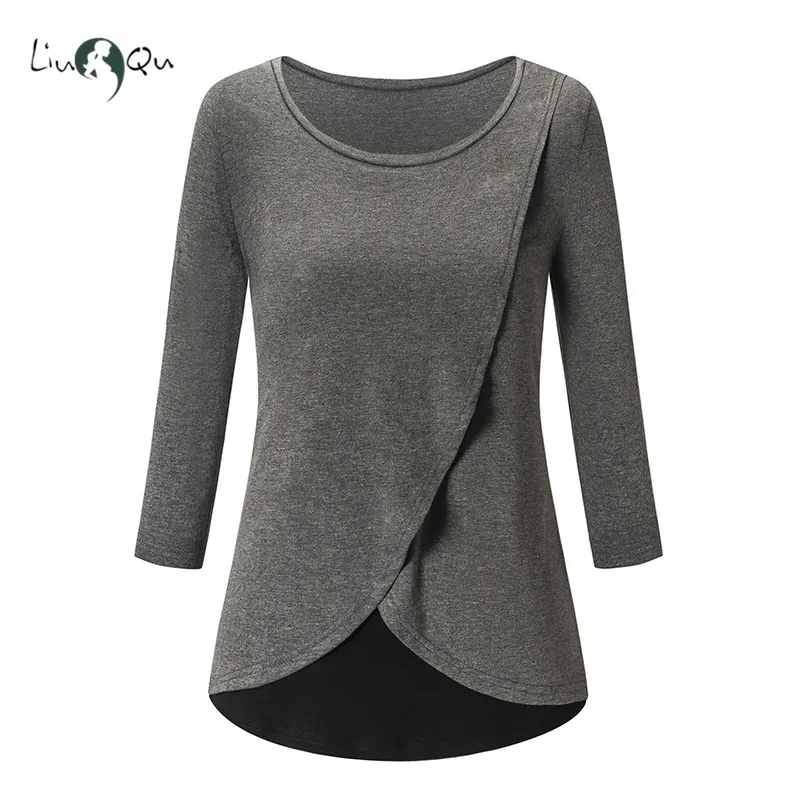 Maternity 3/4 Sleeve Nursing Tops Blouses Pregnancy Shirt Maternity Clothes Womens Clothing Breastfeeding Nurse Pregnant Top