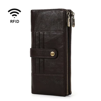 

Men RFID Blocking Purse Bifold Vintage Leather Metal Dual Zipper Wallet J9