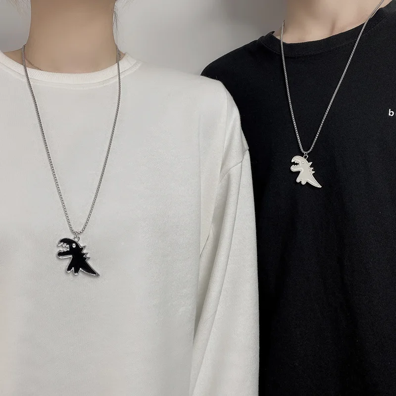 Collar con colgante de dinosaurio de dibujos animados para mujer y hombre, cadena de aleación en forma de O para el cuello, gargantilla de moda Hip Hop para parejas, joyería