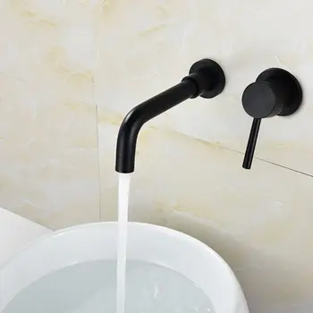 

Copper Black Wall Embedded Hot And Cold Basin Faucet Concealed Hot And Cold Water Bathroom Lavatory Washbasin Faucet