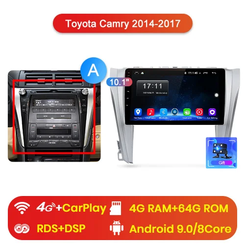 Junsun V1 2G+ 32G Android 9,0 DSP для Toyota Camry 8 50 55- автомобильный Радио мультимедийный видео плеер gps RDS 2 din dvd - Цвет: 4-64GB for 4G A