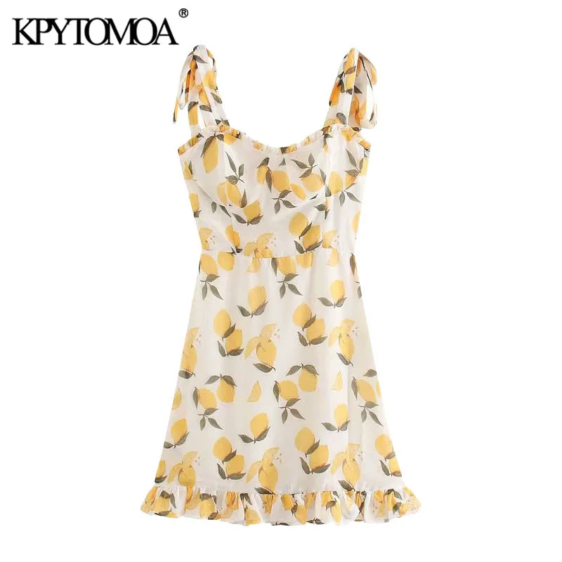 KPYTOMOA Women 2020 Sweet Fashion Fruit Print Ruffled Mini Dress Vintage Backless Elastic Bow Tied Straps Female Dresses Mujer KPYTOMOA Women 2020 Sweet Fashion Fruit Print Ruffled Mini Dress Vintage Backless Elastic Bow Tied Straps Female Dresses Mujer