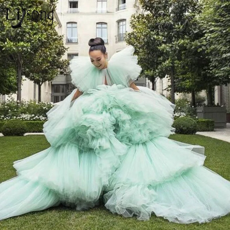 Tambahan Bengkak Mint Tulle Gaun Prom 