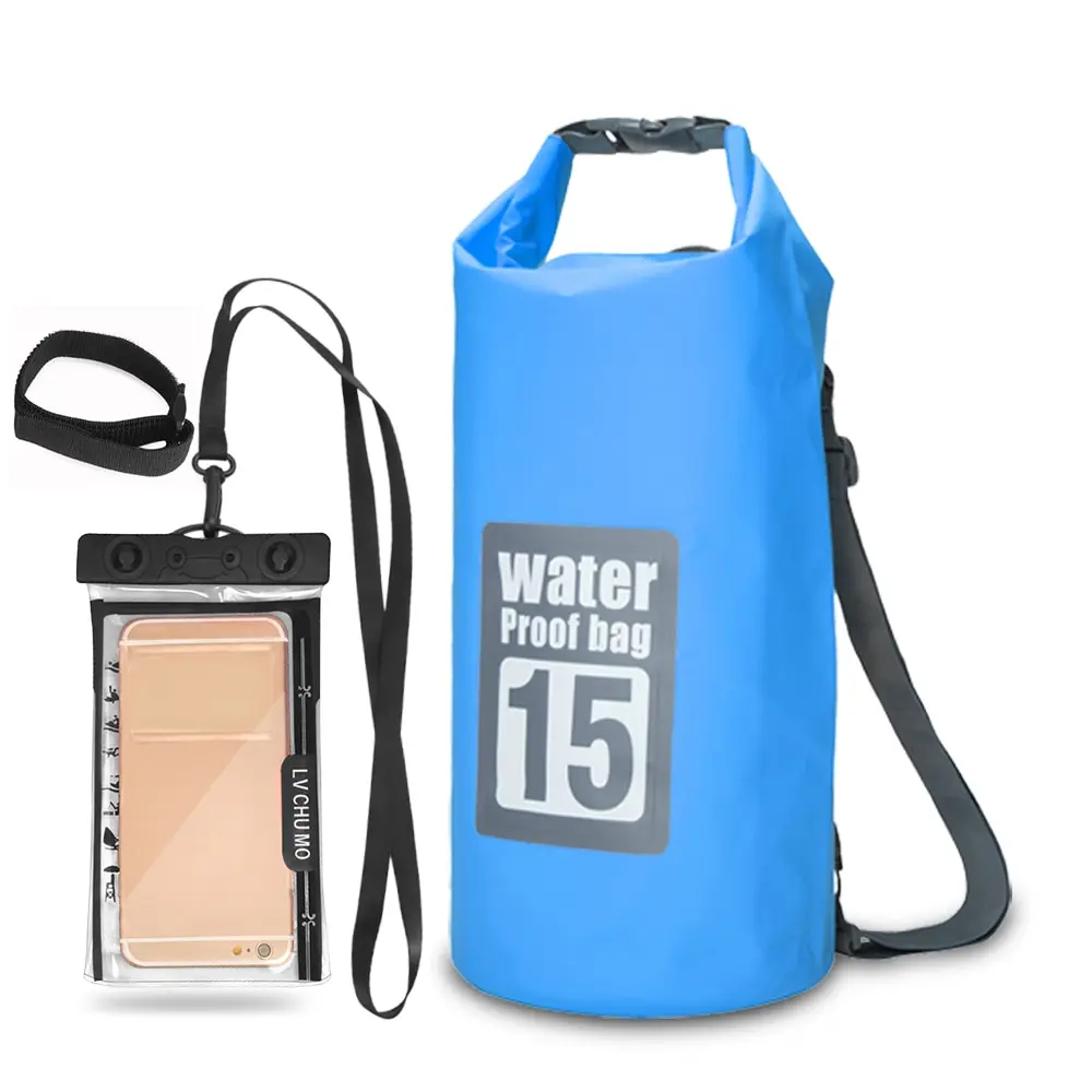 5L/10L/15L/20L Открытый Водонепроницаемый Сухой Рюкзак рулон-топ плавающая сумка с 6,3 ''водонепроницаемый чехол для телефона для каякинга рафтинг - Цвет: 15L