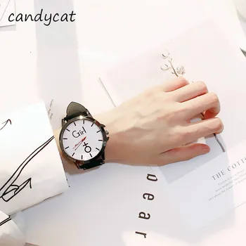 

CandyCat Watch Men's Youth Large Dial Retro Cool Simple Female Fashion Leather Chain Fashion Men Middle School Couple Watch