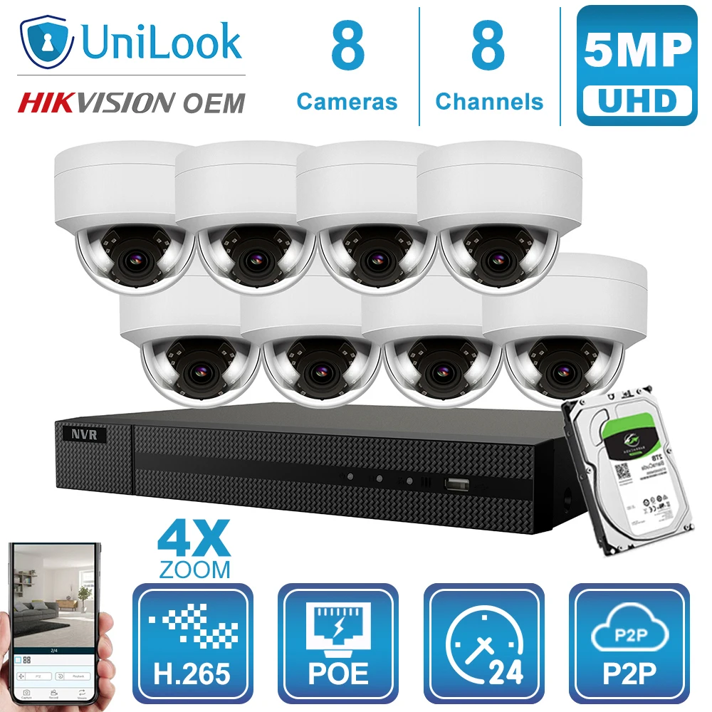 Hikvision OEM 8CH 4 к NVR 5MP 4X оптический серый/белый POE IP Камера 4/6/8 шт. Открытый безопасности Системы CCTV NVR Kit с 1/2/4 ТБ HDD