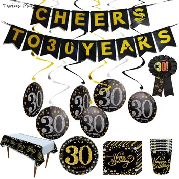 

Twins Party Black Golden Cheers to 30 Banner 30 years Decoration 30th Brithday Party Decorations 30 Years old Adult