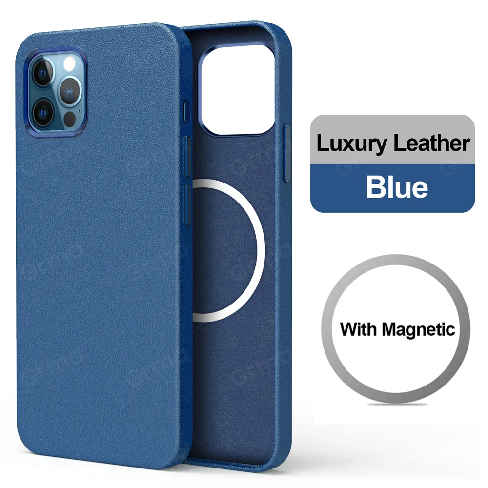 Original MAG Magnetic Safe Genuine Leather Black Cover For Apple Iphone 12 Pro Max 12 Mini Accessories Case