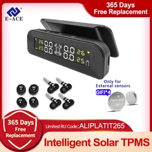 E-ACE TPMS Car Tire Monitoring Pressure Display auto Alarm Monitor Solar Power Charging Temperature Warning with 4 sensors