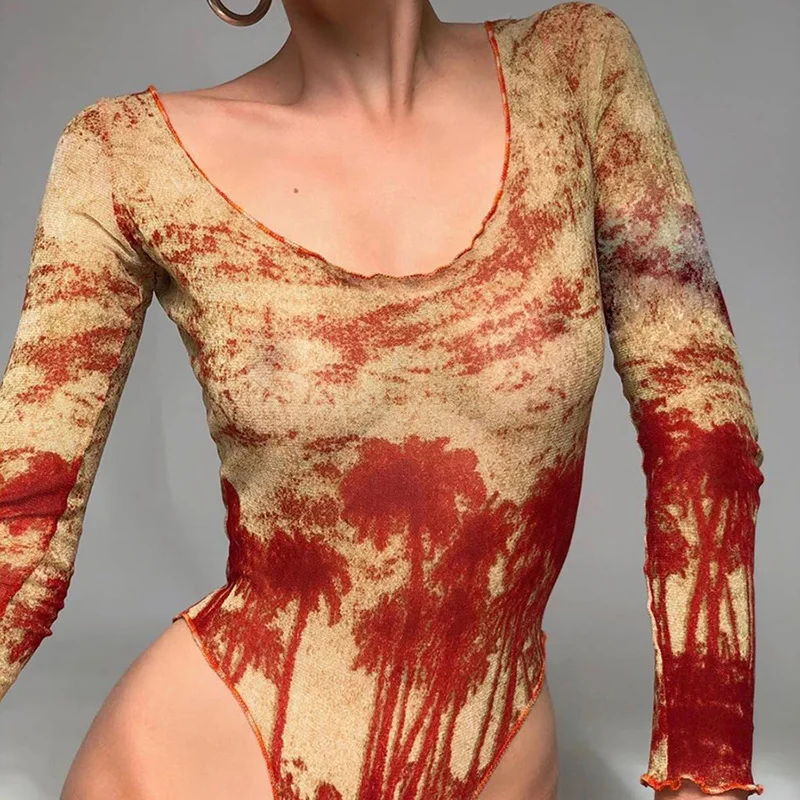 Body Sexy de manga larga con estampado de cuello de una palabra para Mujer, mono básico de moda de otoño, ropa informal de calle, Mono para Mujer