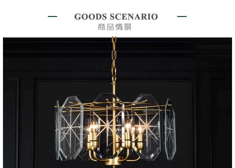 Postmodern luxury glass Pendant lights home villa living room atmosphere Pendant lights American metal dining room lamp