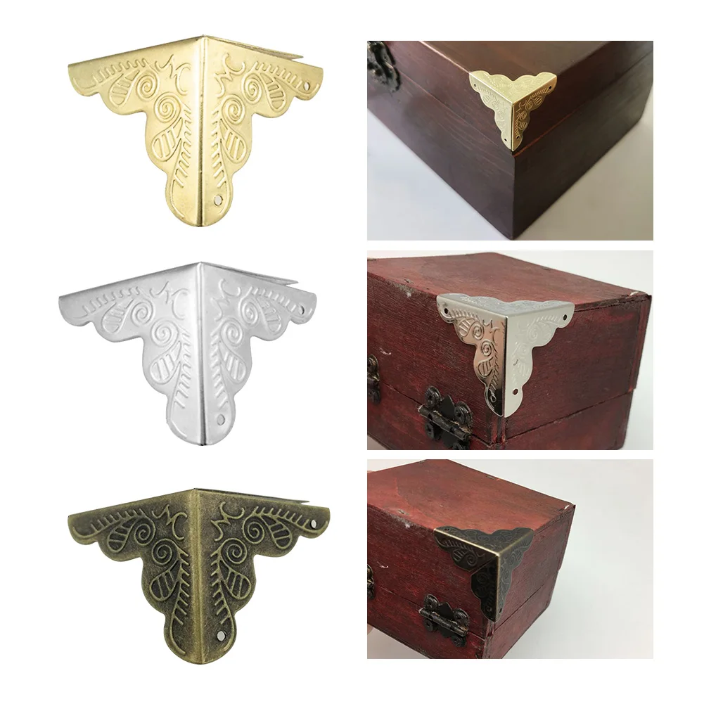 

10pcs Decorative Antique Brass Golden Silvery Jewelry Gift Box Wooden Case Chest Edge Cover Corner Protector Guard 25mm+Nails