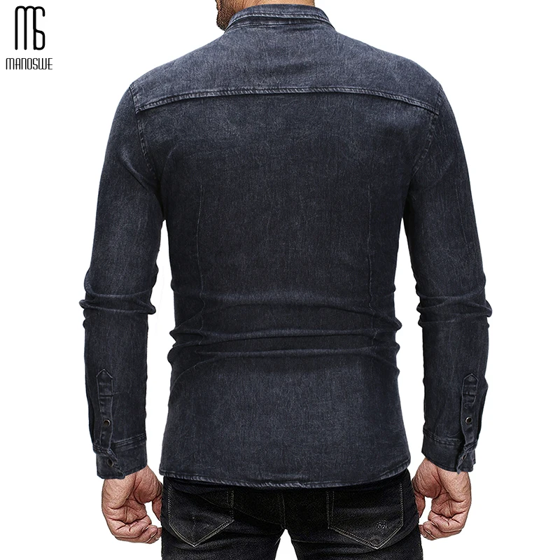 Manoswe джинсовая рубашка мужская Тонкая с длинными рукавами в стиле ретро черные
