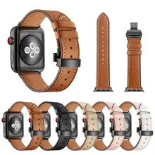 Итальянский ремешок из натуральной кожи для Apple Watch, 4 ремешка, 44 мм, 40 мм, iWatch, 42 мм, 38 мм, браслет с бабочкой и пряжкой, Apple Watch 3, 2, 1