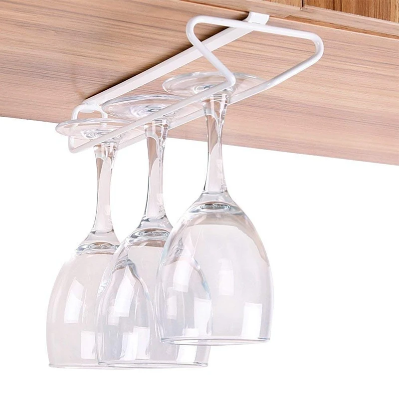 Stemware Wine Glass Cup Rack Hanger Holder Under Cabinet Shelf Storage Without Drilling for Kitchen Set Of 2