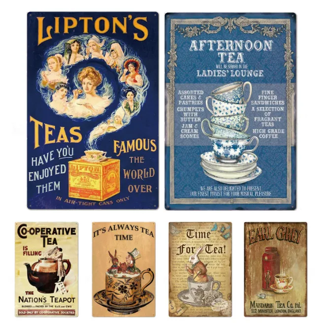 

Metal Sign Keep Calm And Drink Tea Retro Pattern Decoration Tin Plate Home Wall Sticker Coffee Hanging Metal Sign Plaque USA