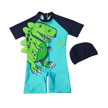 

2020 New Children Swimsuit Flat-angle One-piece Short-sleeved Quick-dry Wetsuit Cute Cartoon Dinosaur Pattern Swim Clothes