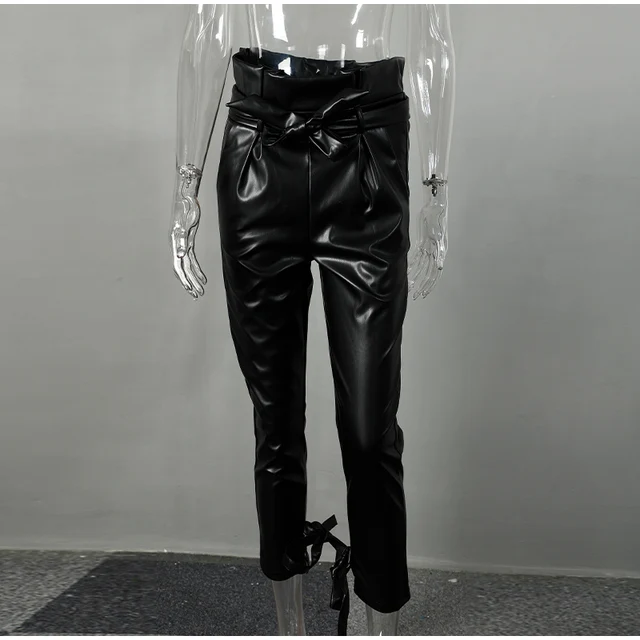 Warm Wet-Look High-Waist Lace Up Skinny Pants 4