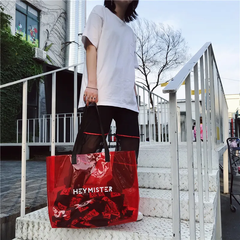 2021 Transparent PVC Handbag beach Shoulder bag Women New Trend Tote Hot Sale Jelly Color Plastic Clear Bag Large capacity