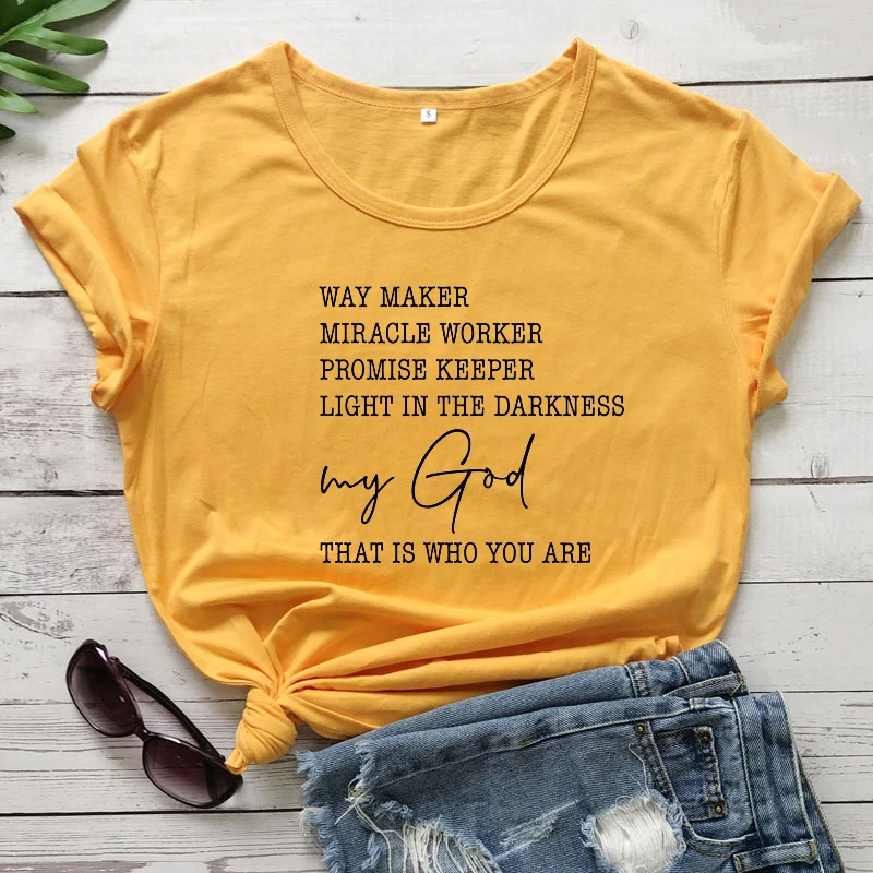 

Way Maker Miracle Worker Christian T-shirt Women Religious Jesus Faith Tshirt Casual Unisex Inspirational Quote Top Tee Shirt