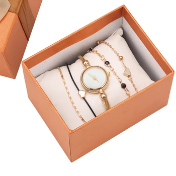 

6 Pcs/Set Women Bracelets Watch Casual Gold Multilayer Chain Bracelet Watch Set Women Chain Links Exquisite Party Jewelry Set