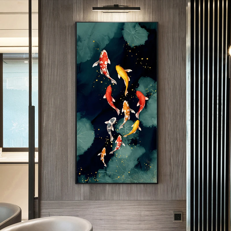 RELIABLI ART Koi Fish фэн шуй карп лотос пруд Картина на холсте настенное искусство для