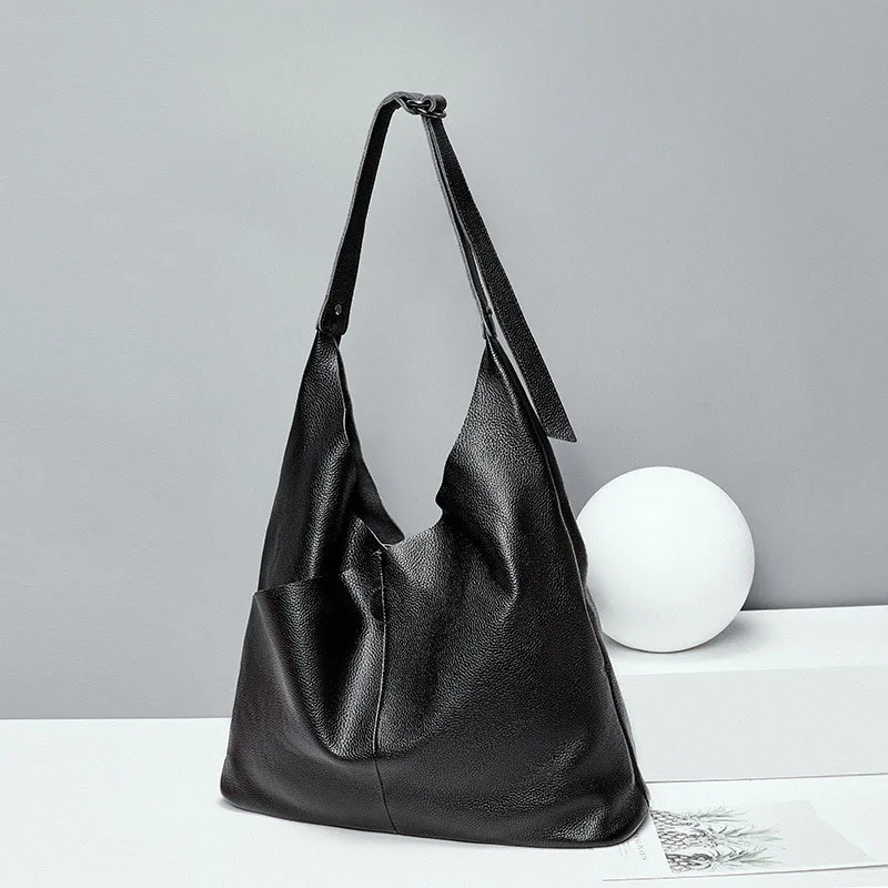 Роскошная женская сумка натуральная кожа мягкая кожа Женская Повседневная сумка черная Хобо Сумка Большая емкость сумка на плечо шоппинг