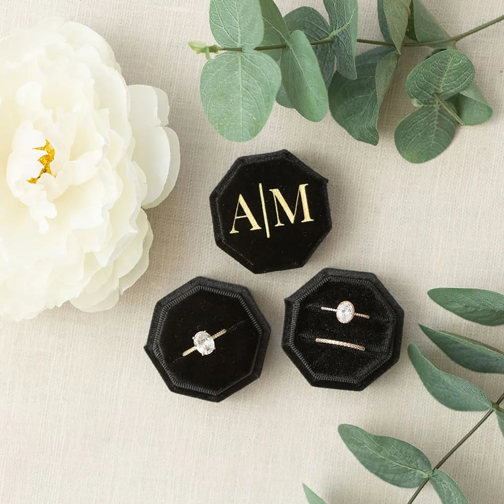 

Customized Octagonal Velvet Ring Box Single / Double Slot Wedding Ring Box Luxury Ring Box Holder Handmade Classic Retro