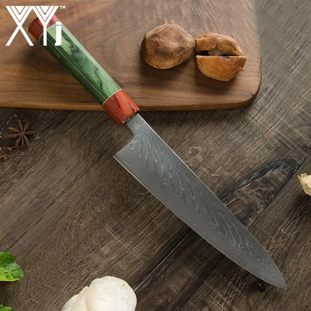 XYj Damascus Chef's Knife 8 дюймовый Профессиональный японский кухонный нож бритва острый