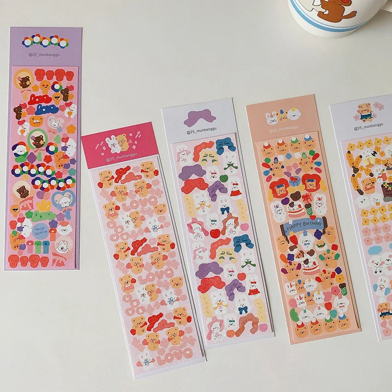 1Pc Ins Hot Kawaii Bear Bunny Stickers Scrapbooking Decorative Cute Sticker Korean DIY Diary Album Stick Label School Stationery