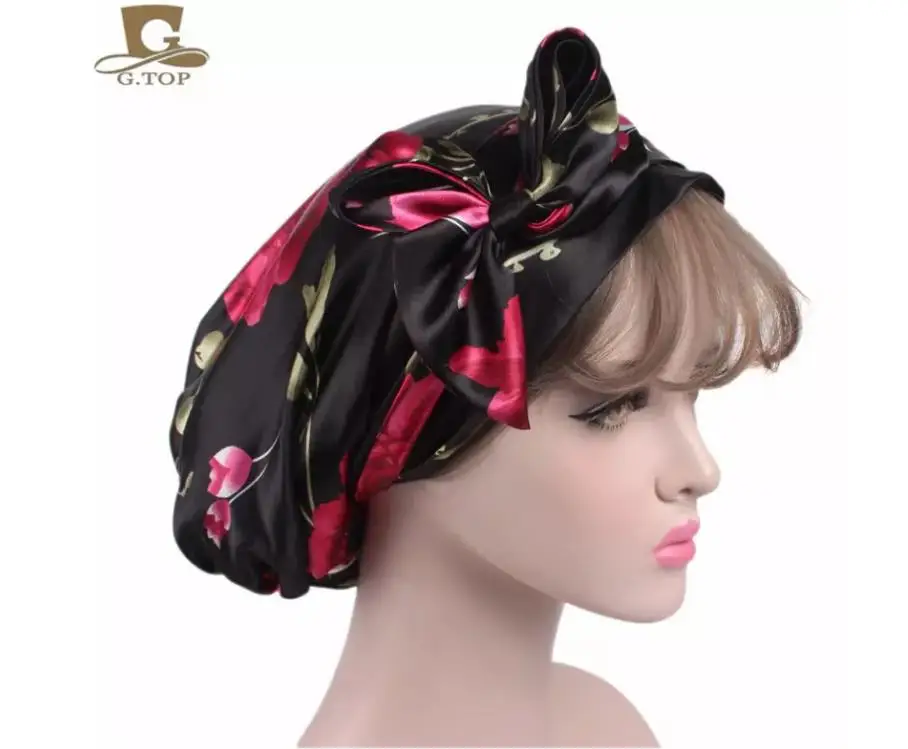 Новые женские Дамские шапочки, шелковая ночная шапка, шапка для сна, шапка для волос, головной убор, атласный тюрбан, повязка на голову - Цвет: E