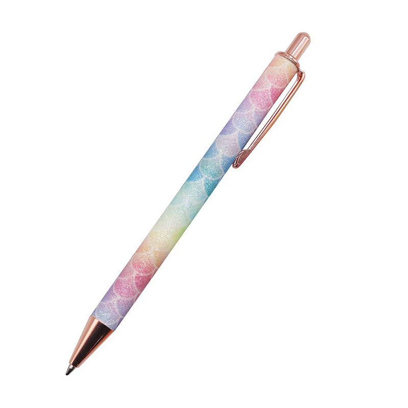 Fish scale 1 pcs Ballpoint pen Boutique 1.0mm Glitter sequin crystal pen Three colors optional Student stationery office Writing pen - Color: Fish scale