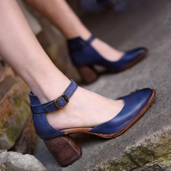 

Artmu Original Fashion Pointed-Toe High Heel Shoes Women's Chunky-Heel Strap Buckle Ladies Super High Heel Pumps Shoes New Style