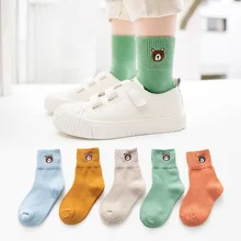 Детские носки высокого качества осень-зима г., новые стильные однотонные короткие носки с вышивкой медведя детские носки с рисунками животных