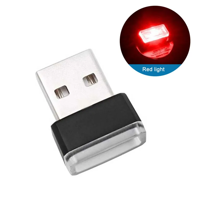 Мини-светодиод машины светильник авто Интерьер USB атмосферный свет Plug and Play Декор лампа аварийный светильник ing PC автомобильные аксессуары - Испускаемый цвет: Красный