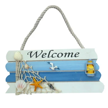 

1pc Welcome Wooden Listed Welcome Card Wall Hanging Mediterranean Style Welcome Listing Wooden Sign for Restaurant Hotel (Blue)