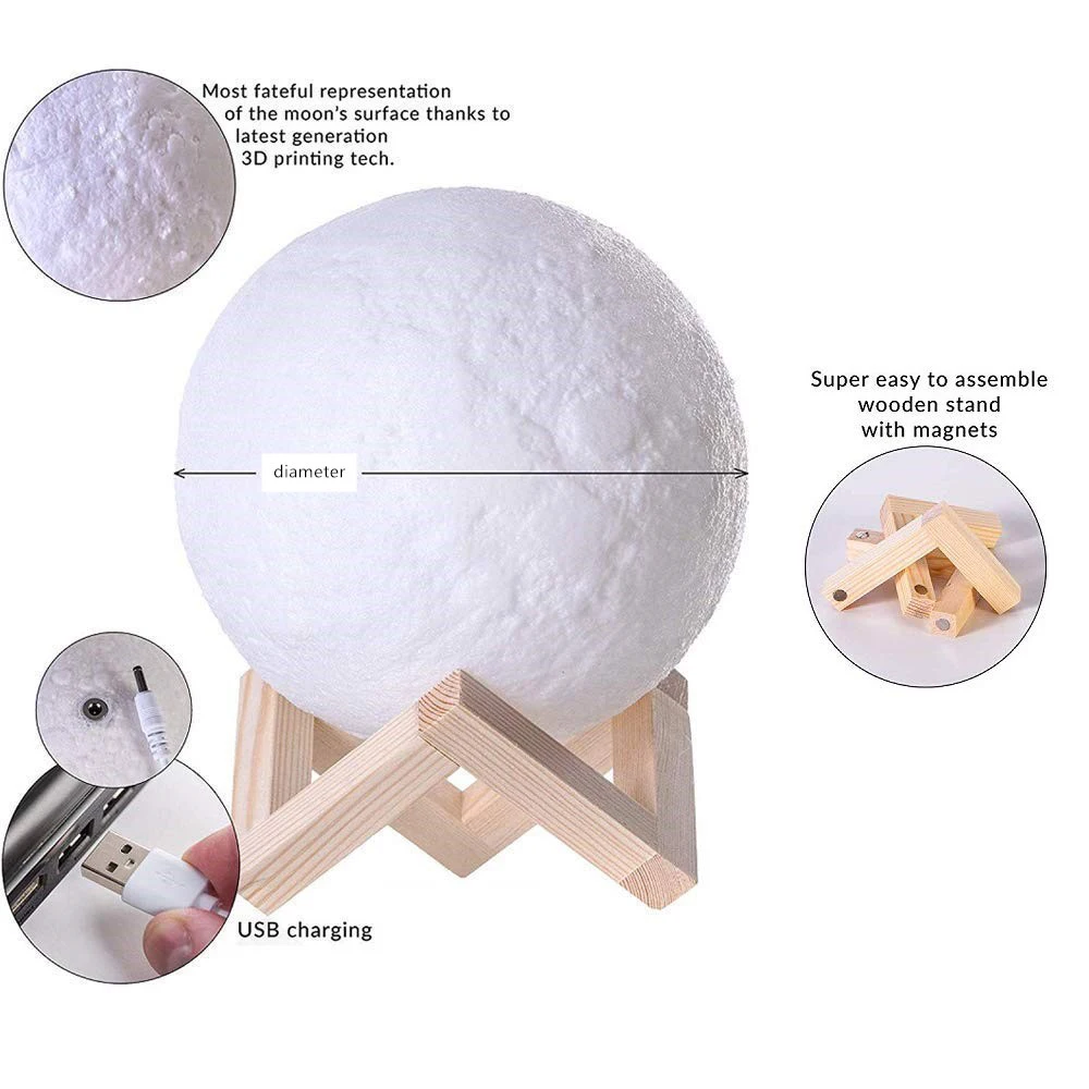 Фотофон индивидуальная 3D печать Лунная лампа USB Перезаряжаемый Ночник декор на стол сенсорный/пульт дистанционного управления 2/16 цвет лунный свет