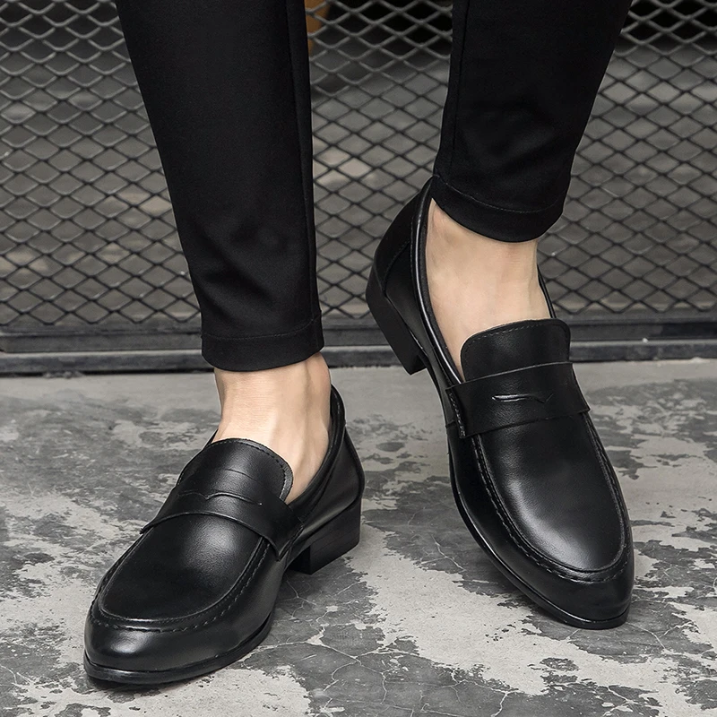 

mens casual business formal dress shoes black white soft leather shoe slip-on smoking slippers breathable summer loafers zapatos