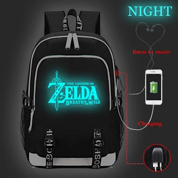 

Teens Backpack The Legend of Zelda School Bag Luminous USB Charging Backpacks Bags Large Capacity Boys Girls Back Pack Unisex