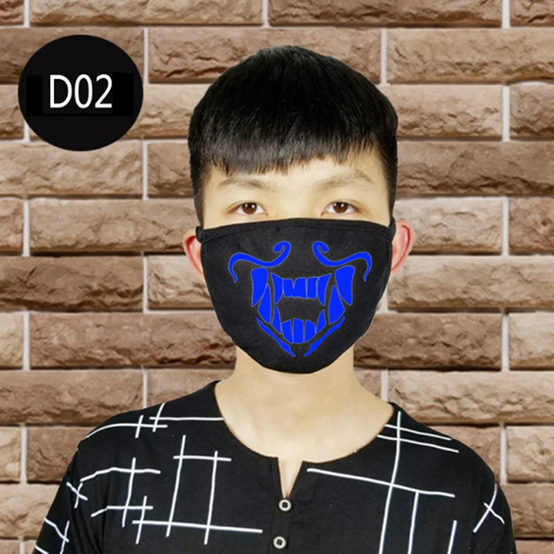 1PC Luminous Face Mouth Mask Noctilucent Anime Tooth Anti-dust Pollution Masks Cotton Fabric 3 Styles - Цвет: as picture