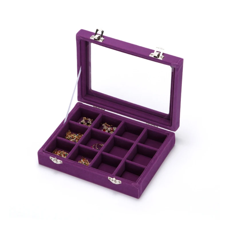 12 Slots Of Size 20*15*4.8cmVelvet Jewelry Ring Earring Necklace Pendant Jewellery Box Stackable Tray Holder Storage Showcase